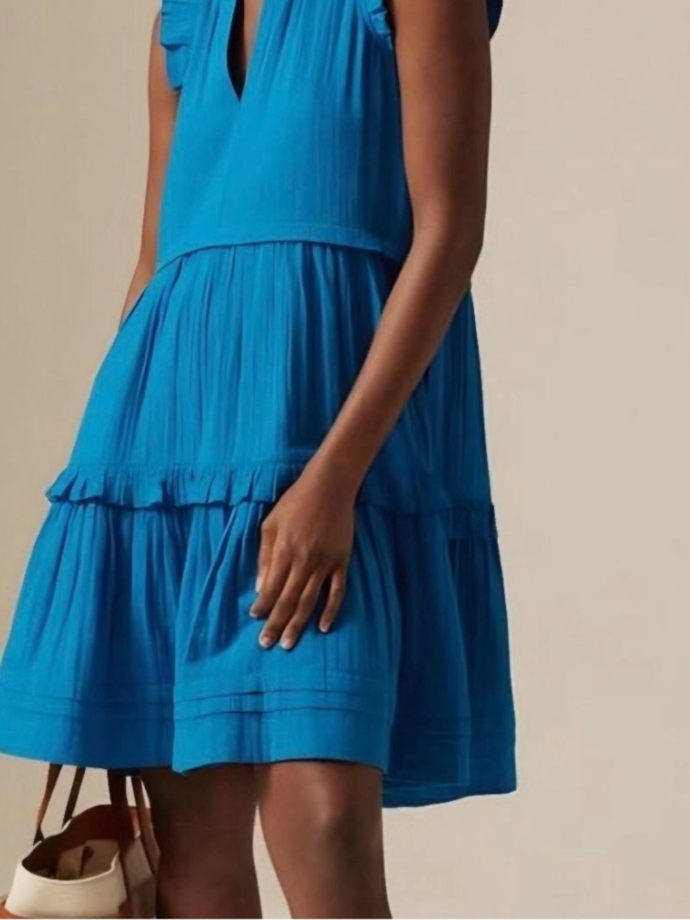 ME+EM Bright Blue Tiered V-Neck Mini Dress